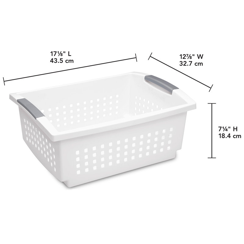 Sterilite Large Stacking Basket, Open Top Storage Bin w/ Handles, 4 Pack, White