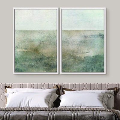 «Pastel Teal Green Landscape Abstract Shapes Modern Art Decor», encadrée sur toile