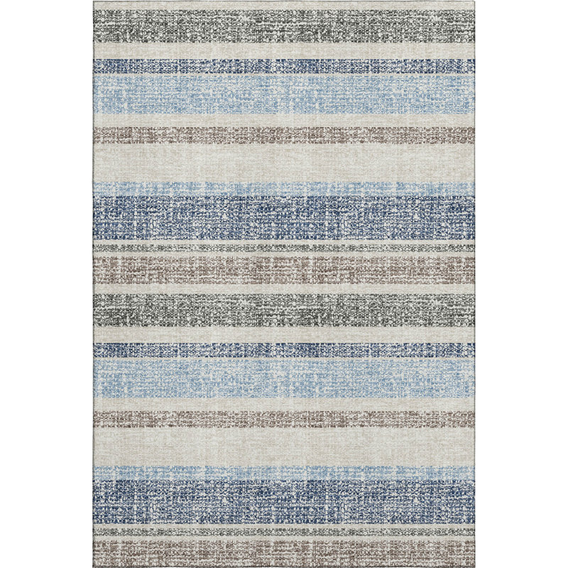 Premium Machine Washable Mayfield AMF2122 Striped Rug, Navy, 5' x 7'6"