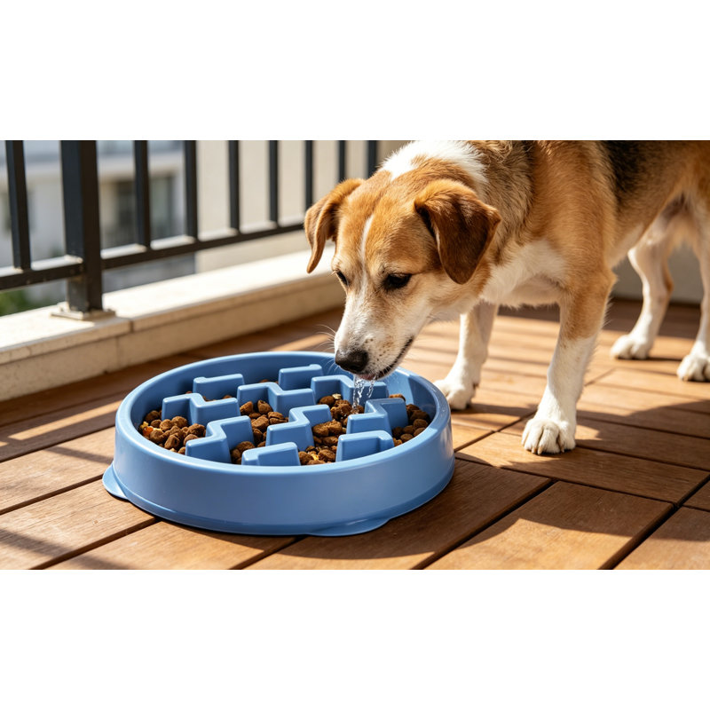 Bol rainuré amusant à alimentation lente, grande taille, capacité de 4 tasses, base antidérapante, conception bleue, adapté aux chiens de taille moyenne à grande.