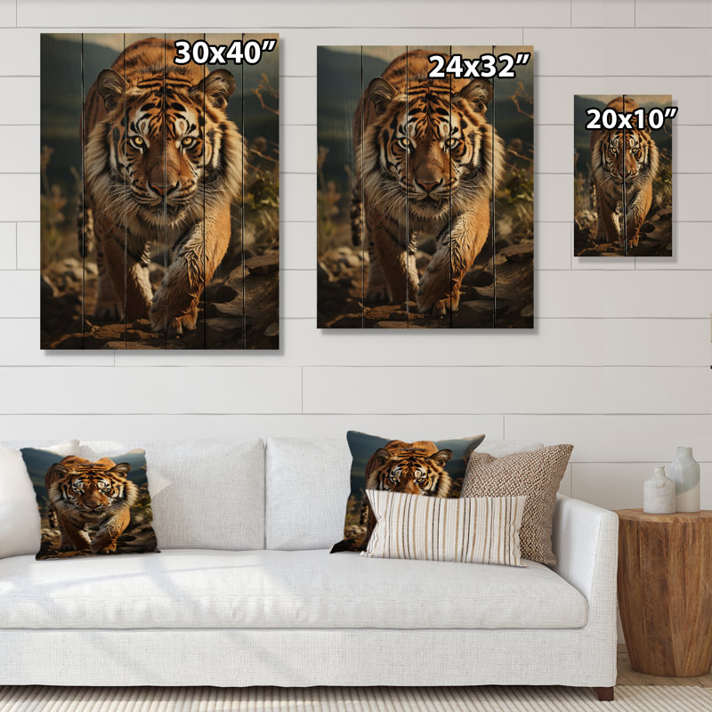 Tigre, portrait extrêmement détaillé III sur bois, H 40 po x l 30 po x P 0,78 po