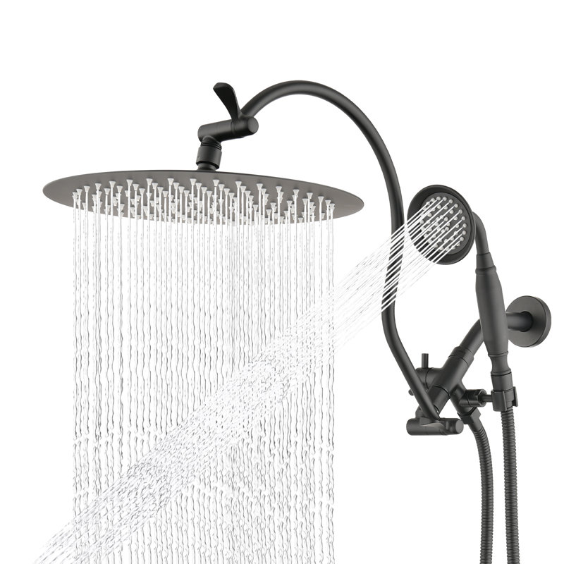 12" Rainfall Shower Head And Handheld Combo With 3-way Diverter, Matte Black
