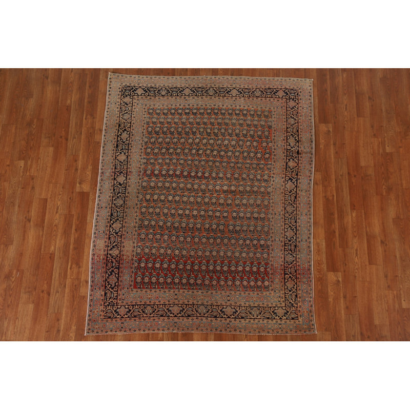 Tapis noir / brun / rouge en laine noué à la main de conception unique 4 pi 5 po x 5 pi 7 po One-of-a-Kind Futur