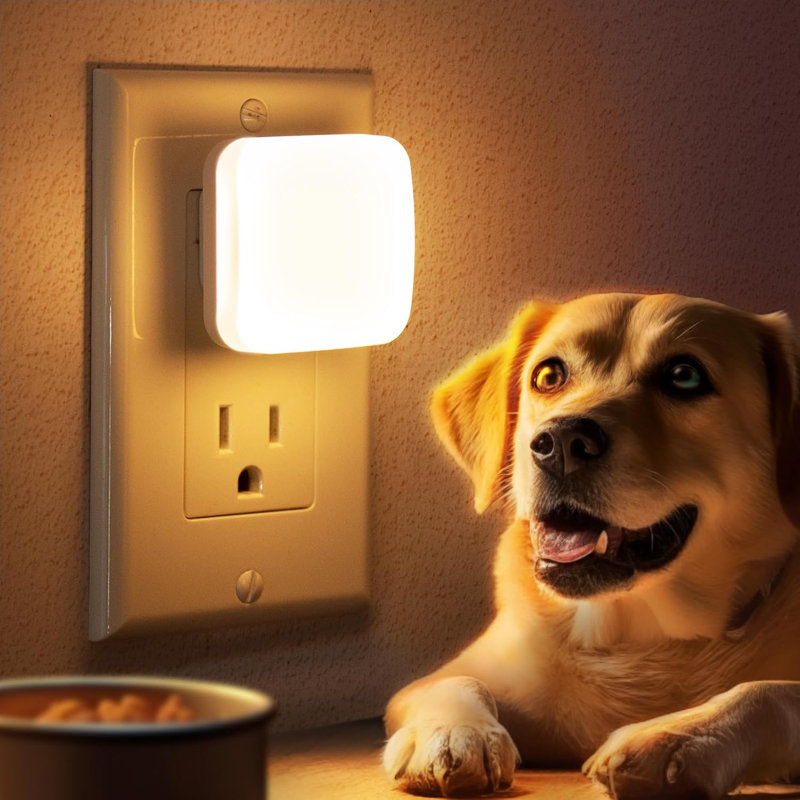 Round Wall Light White Plug-In Night Light With Light Sensor, 3000K, 3-Level Dimmer, Memory