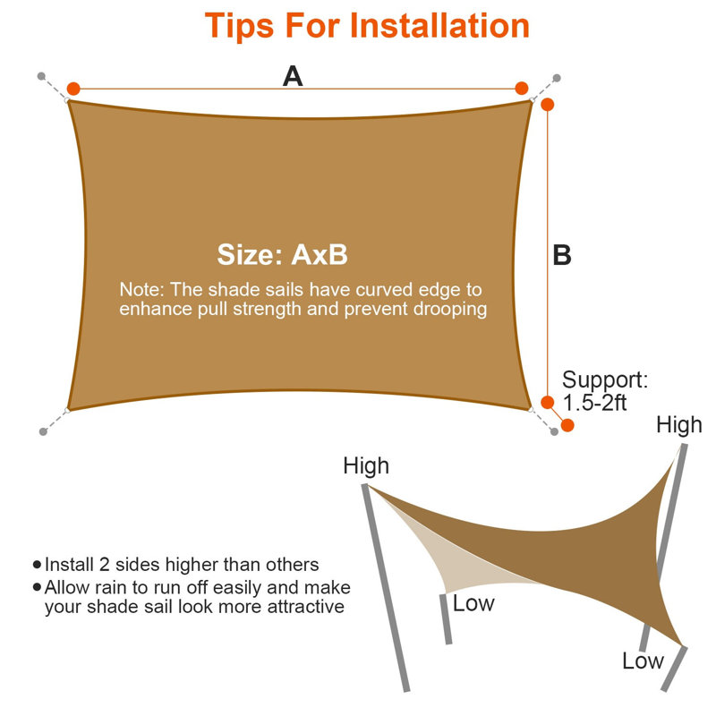 Rectangle Shade Sail Canopy 98% UV Block Awning Shelter with Ropes