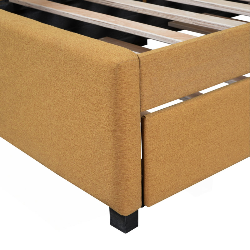 Lit de jour rembourré avec couchette simple pour canapé-lit, pas de sommier tapissier, tissu en lin, Jaune