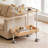 2-Tier Indoor/Outdoor Rolling Bar Cart with Tempered Glass Top, PVC Wicker Detail, Bamboo Lower Tray and White Steel Frame