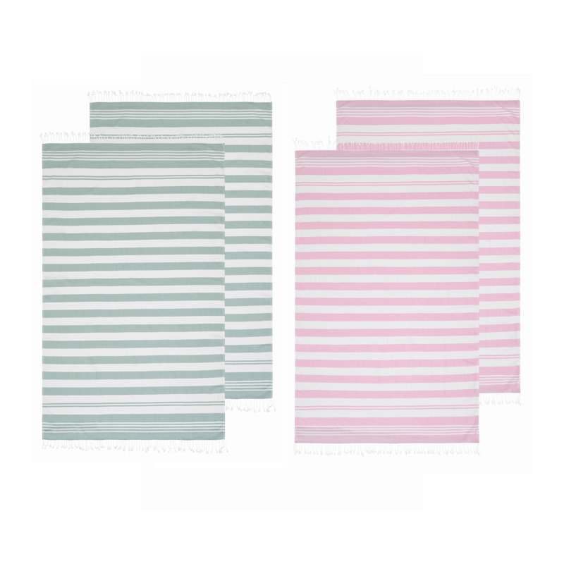  Salty Stripe Beach Towel Set, Green/Pink
