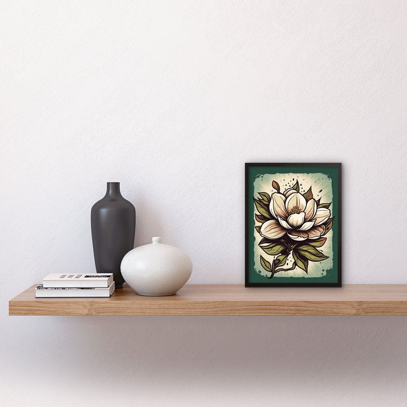 Aashdon Old School Magnolia Flower USA Tattoo Ink Body Art Rockabilly Americana 1 Piece Single Picture Frame Wall Art