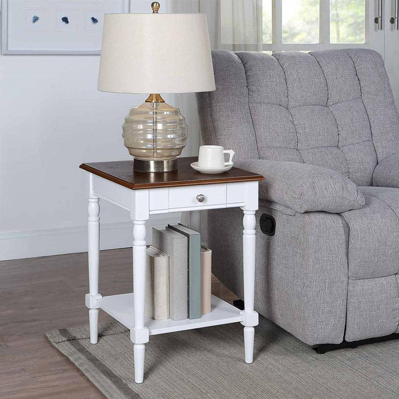 French Country Driftwood & White Square End Table with Storage