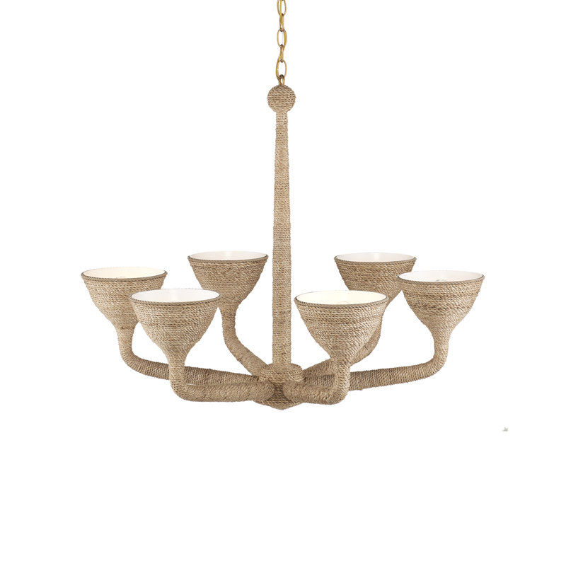 Marbella 6 - Light Abaca Rope/Wrought Iron Chandelier