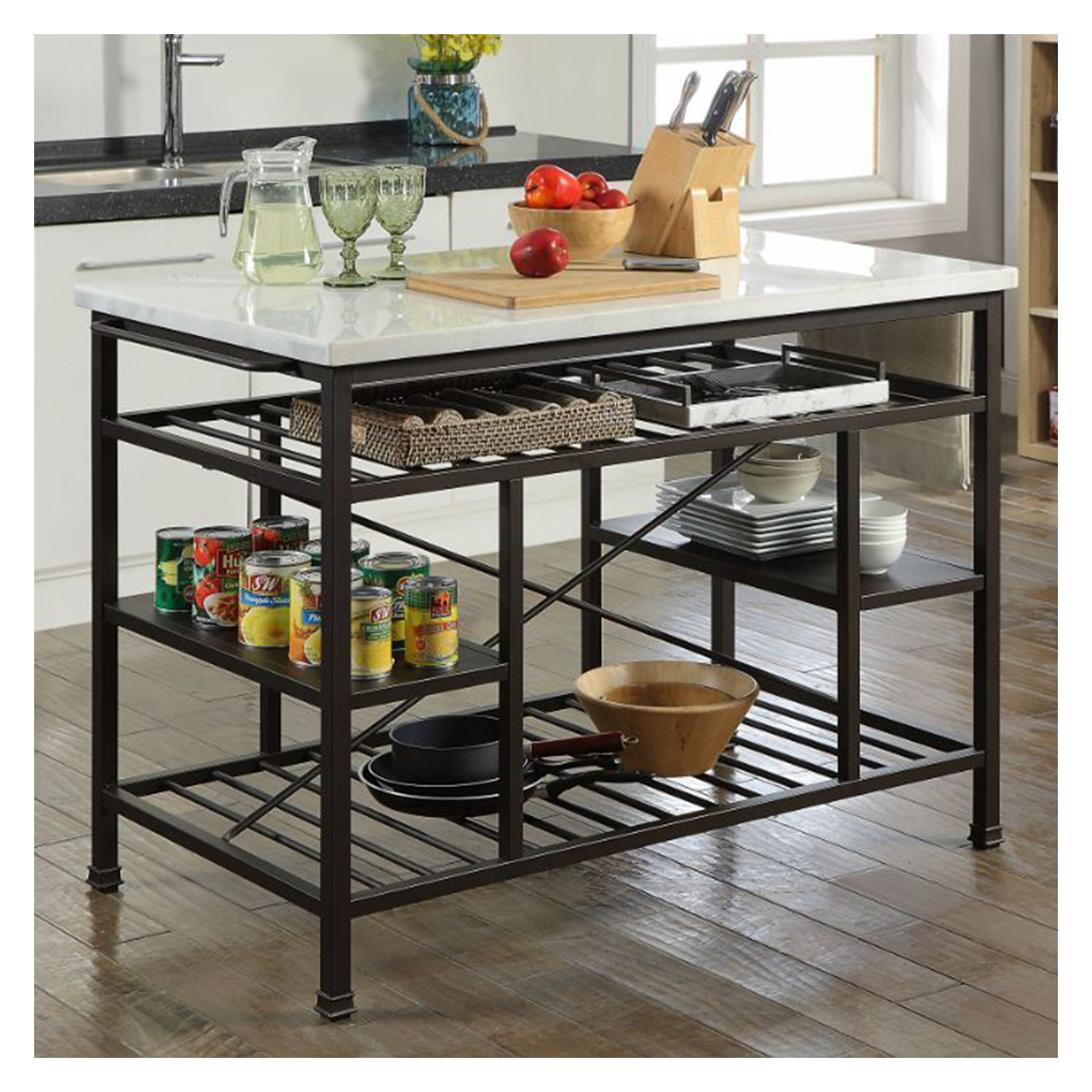 Hodder Marble Top Kitchen Island, Gunmetal