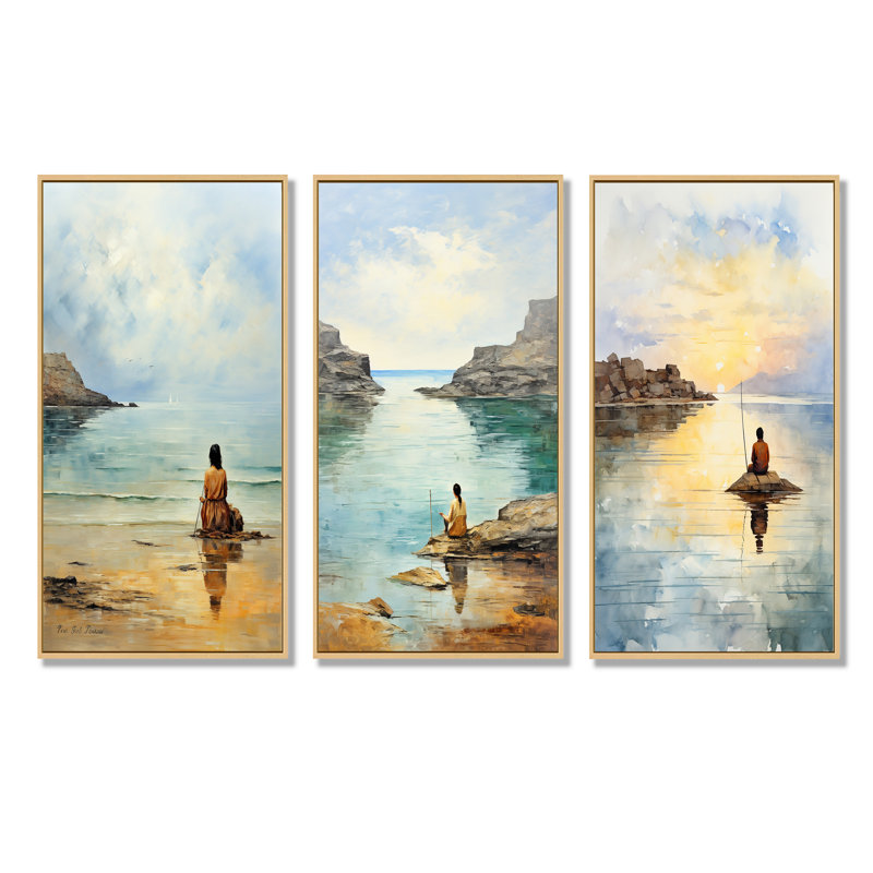Ensemble de salon Meditation Serenity By The Sea I - Meditation Wall Art, Cadre flottant brun, H 28 po x l 36 po