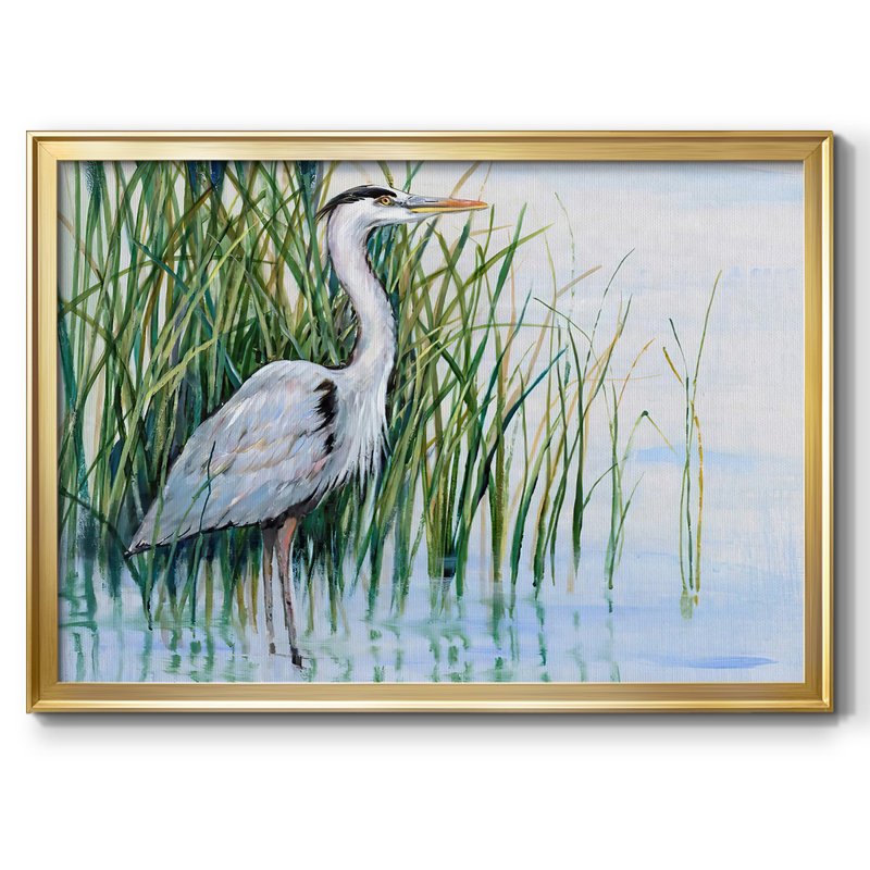 Heron In The Marsh I, reproduction d'art sur toile, H 30 po x l 44 po, Or
