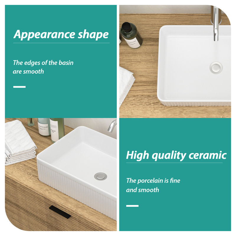 Stain Ceramic Rectangular Bathroom Sink - White, Modern Look, Easy To Clean White For Modern, Stylish, Stains And Acids