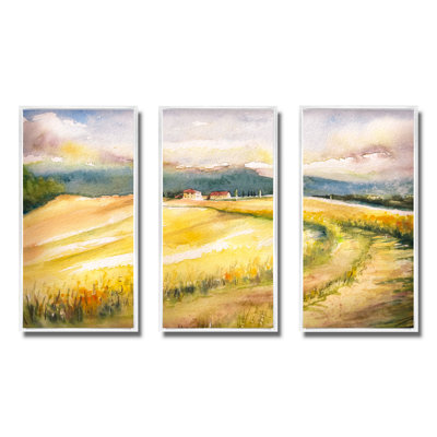 «Golden Fields of Tuscany Italy», reproduction sur toile flottante 3 pièces