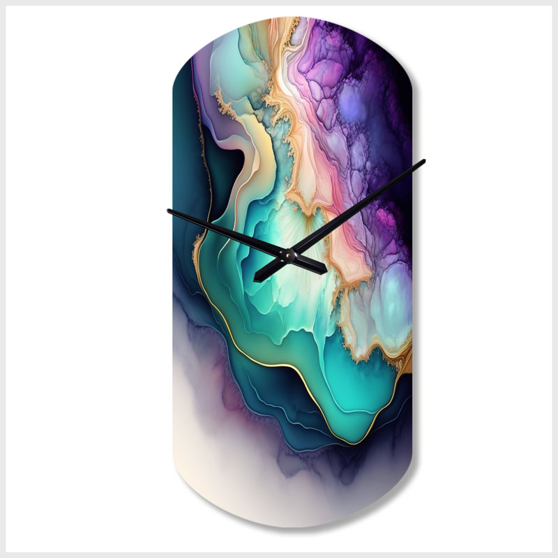 Horloge bleue asymétrique abstraite bleue et mauve Geode II, Grand