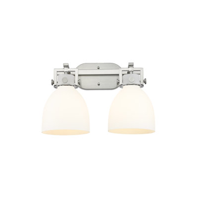 Newton Bell - 2 lumières - 17 pouces - Nickel satiné - Abat-jour blanc - Éclairage pour meuble-lavabo