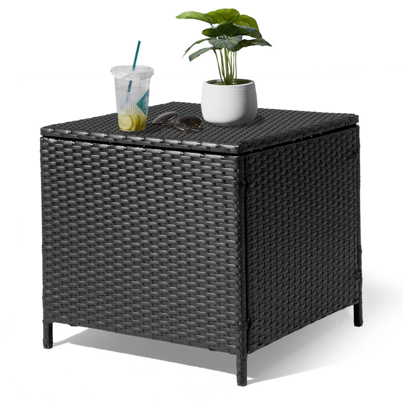 Patio Square Wicker Side Table, Black