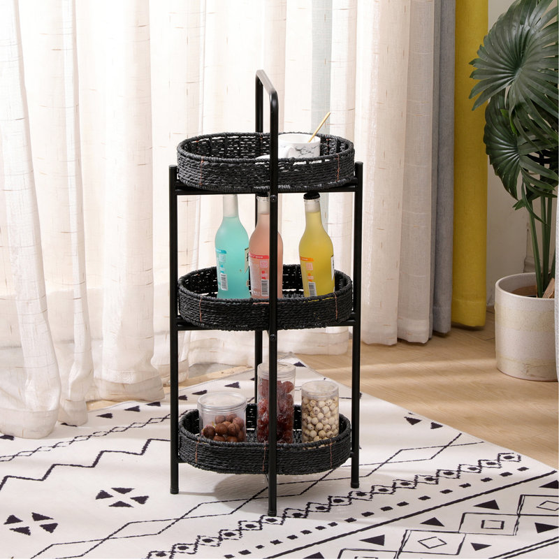 Petite tablette de rangement ovale à 3 niveaux avec rangement à la main, Noir