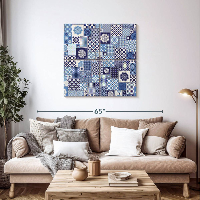 Blue Geometric Patchwork, 38" H x 38" W