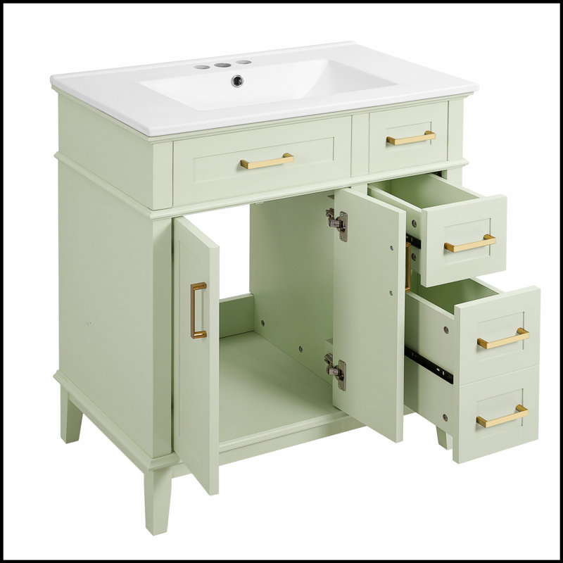 Meuble-lavabo moderne avec lavabo en céramique, solutions de rangement intelligentes et fonctions de fermeture en douceur pour les petites salles de bain