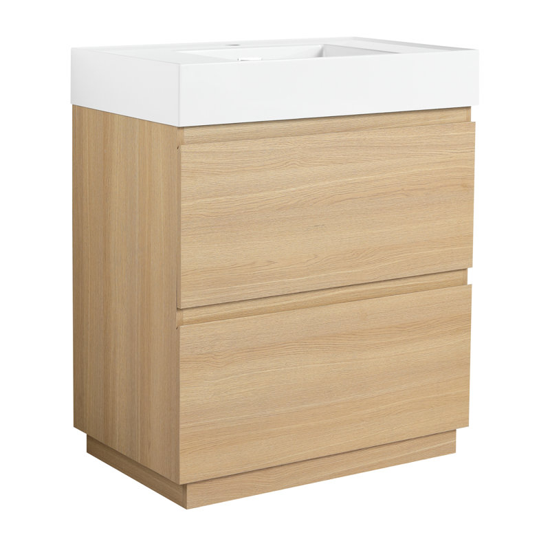 Meuble-lavabo 30 po avec lavabo simple - Armoire moderne autoportante en chêne avec double tiroir encastré en bois d'ingénierie dans une unité de rangement fonctionnelle