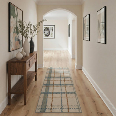 Tapis intérieur beige / bleu / orange lavable à la machine Modern avec envers antidérapant
