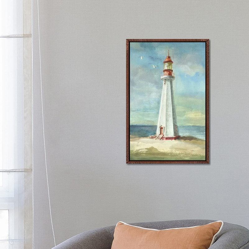 Lighthouse III by Danhui Nai - Painting on Canvas, 66.04 cm H x 45.72 cm W, Classic Brown Wood Framed