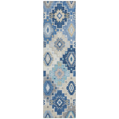 Machine Washable Indoor/Outdoor Xhevrie Blue Rug