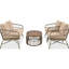 Sièges de patio avec un design moderne et terreux, coussins amovibles, beige, plateau de table ovale en bois surdimensionné, beige, table