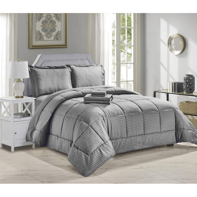 Baffle Box Stitch Comforter, King Comforter + 7 Additional Pieces, Gray