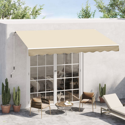 Retractable Awning, Patio Awnings, Sunshade Shelter W/ Manual Crank Handle, UV & Water-Resistant Fabric And Aluminum Frame For Deck, Balcony, Yard