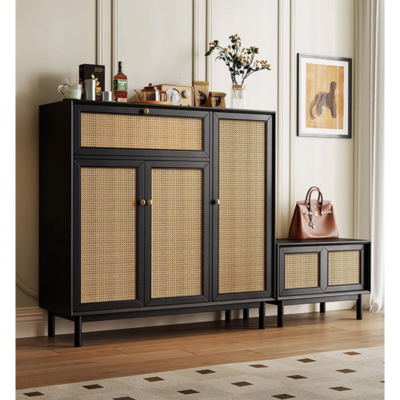 Armoire à chaussures en chêne massif à tissage français de style français, Marron foncé