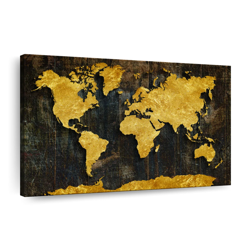 Carte du monde raffinée dorée, H 8 po x l 12 po x P 1 po