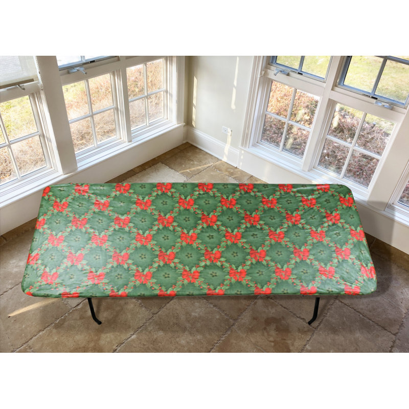 Housse de table élastique en vinyle - Motif de houx - Ovale / ovale - Convient aux tables de l 48 po x L 68 po, 60 po x 60 po
