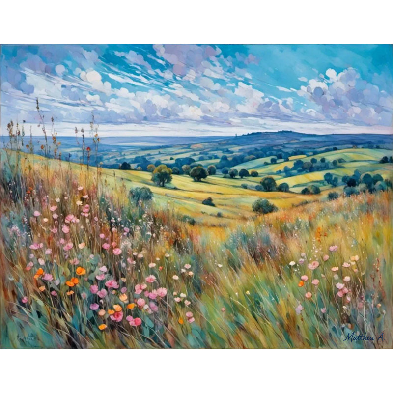 «Golden Meadow Horizon», art mural sur toile tendue, H 12 pi x l 16 pi