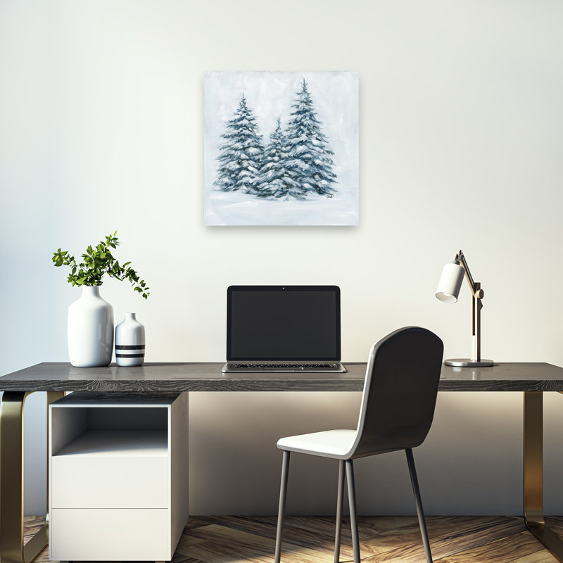 «Winter Evergreen Trio Abstract Contemporary Forest Landscape», art mural, 18" H x 18" W