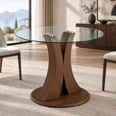 Table de salle à manger ronde moderne en verre avec base à piédestal configurable pour 4