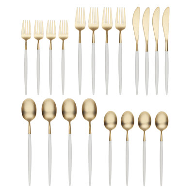 Mazzy Gold with White-Handle 20-Piece Flatware Set