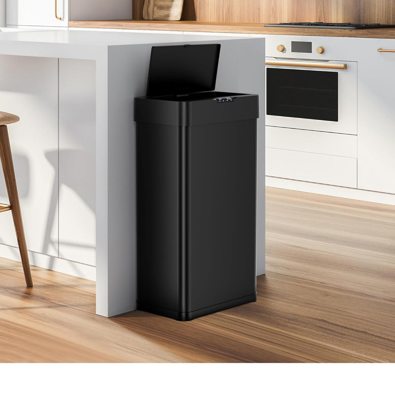 Poubelle en acier inoxydable à capteur de mouvement 16 gallons, poubelle automatique, couvercle à fermeture en douceur, pour la cuisine, le bureau, le véhicule récréatif, la chambre à coucher et le salon (noir)