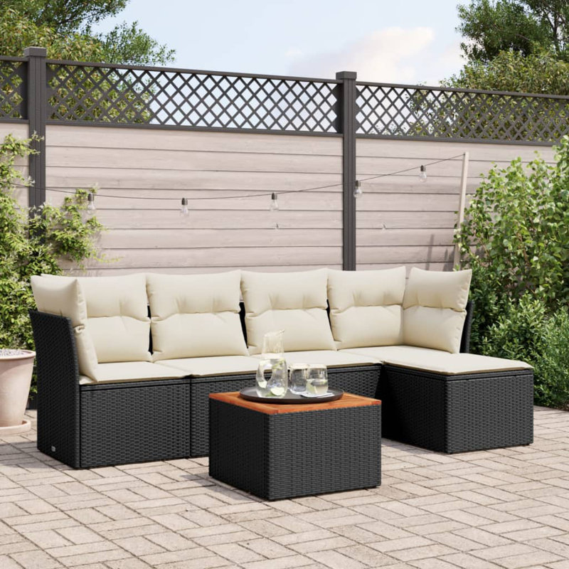 Ensemble de canapé de jardin avec coussins d'extérieur noir, brun, crème et blanc
