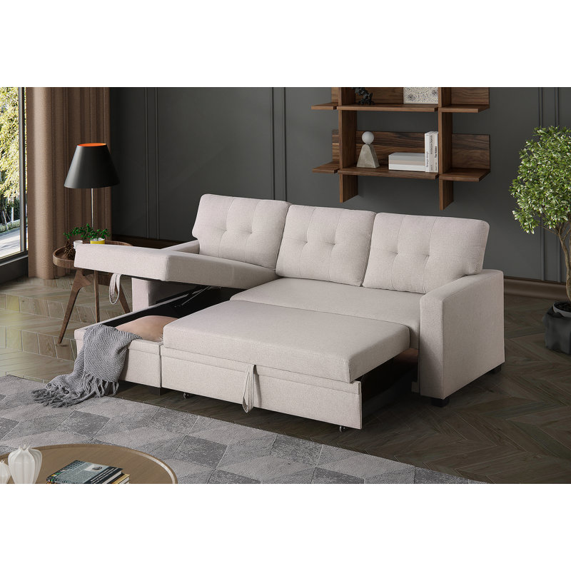 Canapé modulaire convertible rembourré avec méridienne coulissante, Lin beige