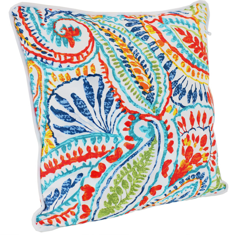 16" Bold Paisley Polyester Square Outdoor Throw Pillows, Set of 2