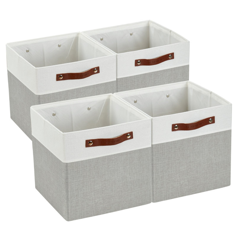 Ensemble de bacs en tissu robuste, H 11 po x l 11 po x P 11 po, Gris clair / blanc