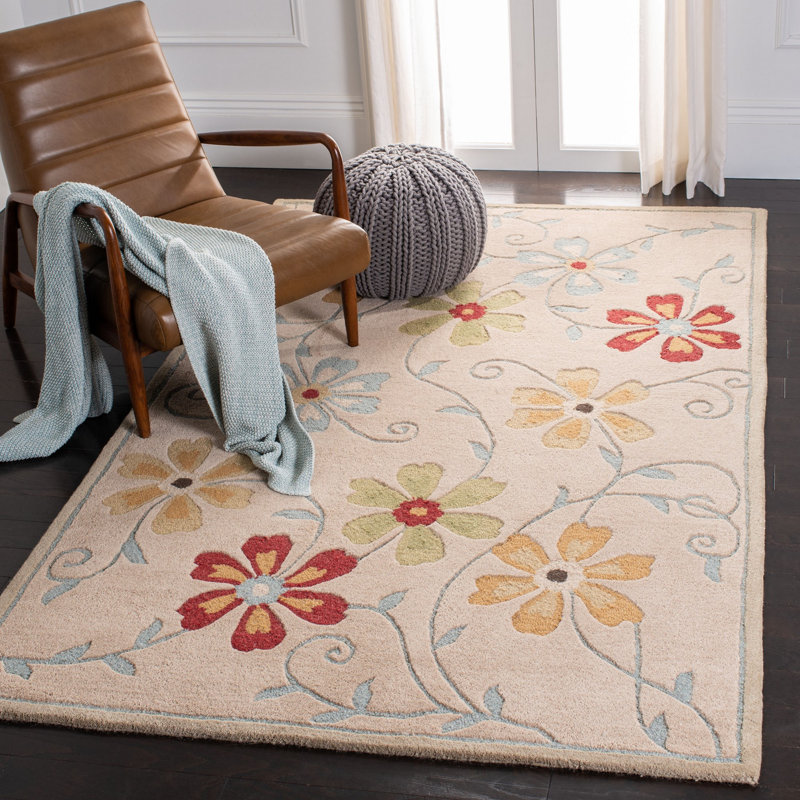Tapis en laine crocheté à la main à motif floral Elias, Rectangle 8 pi x 10 pi