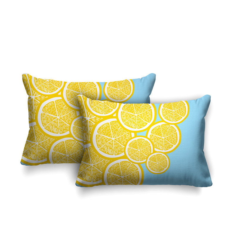 Coussin lombaire intérieur / extérieur jaune citron, Bleu