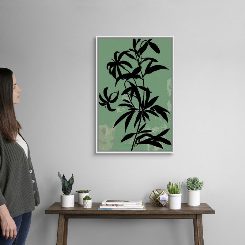 «Green Silhouette I», art mural sur toile, H 32 po x l 22 po, Toile avec cadre blanc