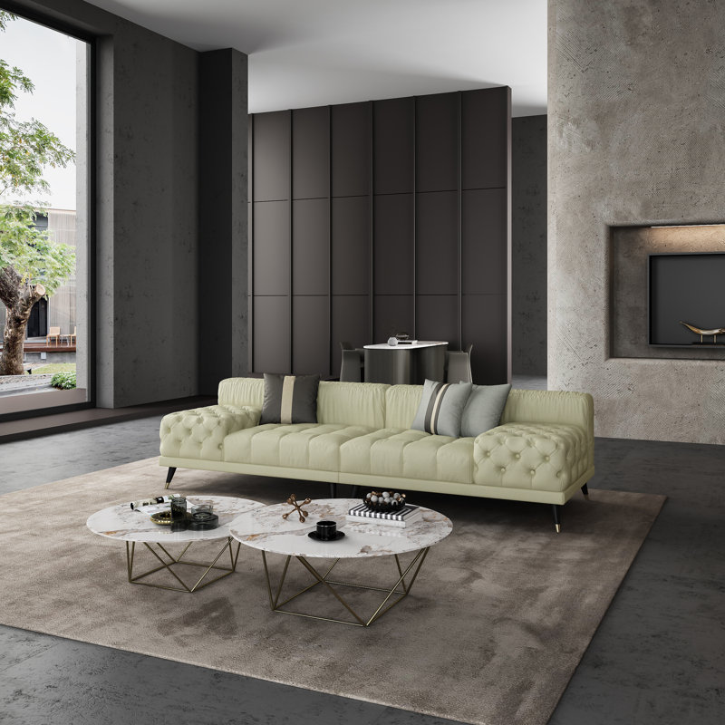 Sofa, Off White Genuine Leather