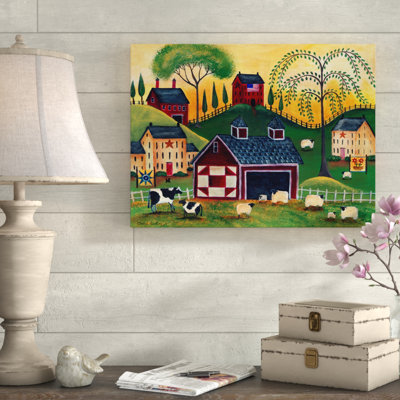 « aube red quilt grange », reproduction de peinture à l’acrylique sur toile tendue
